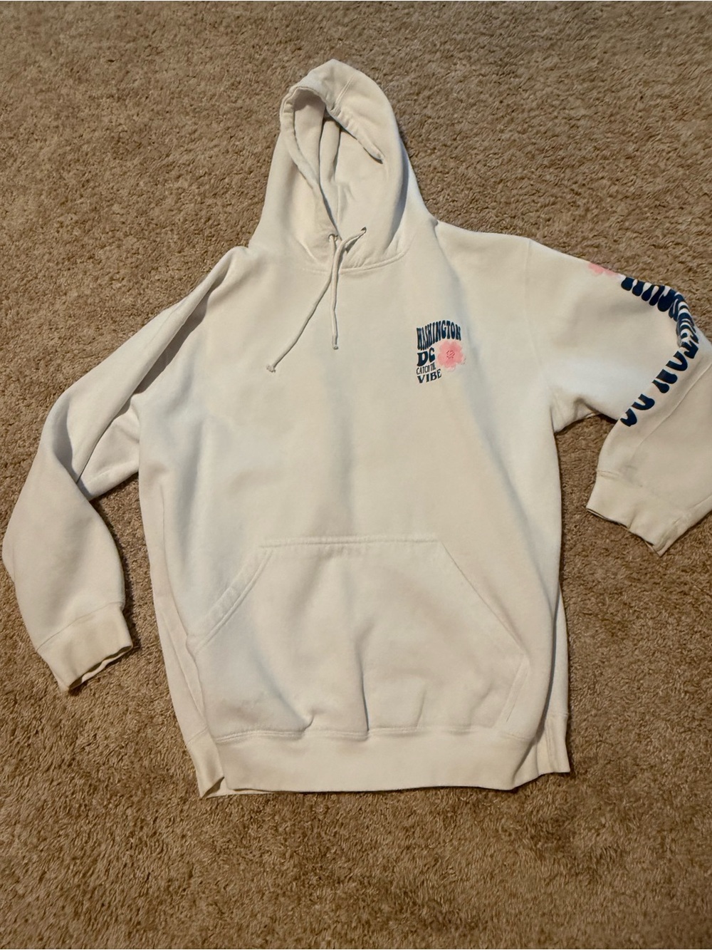 Cream Pullover Hoodie with Floral DC Graphic